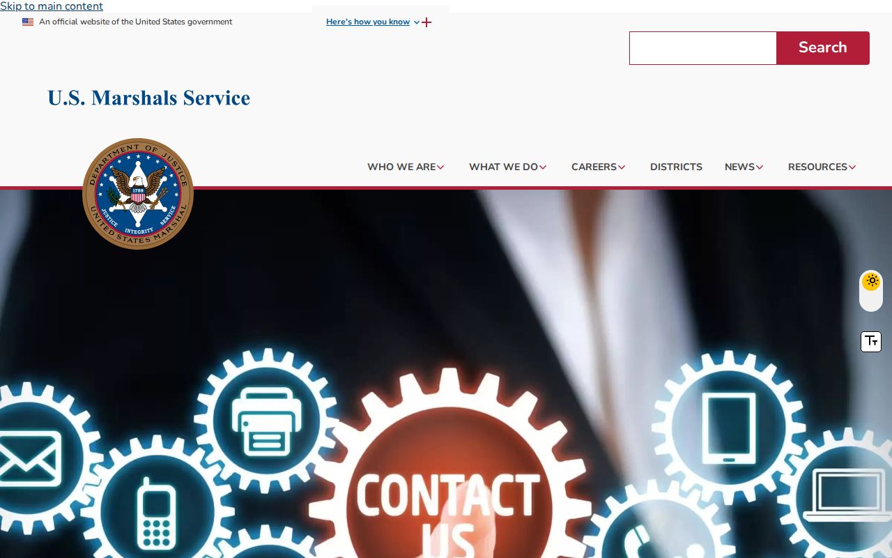 U.S. Marshals district-office contact page for federal process routing